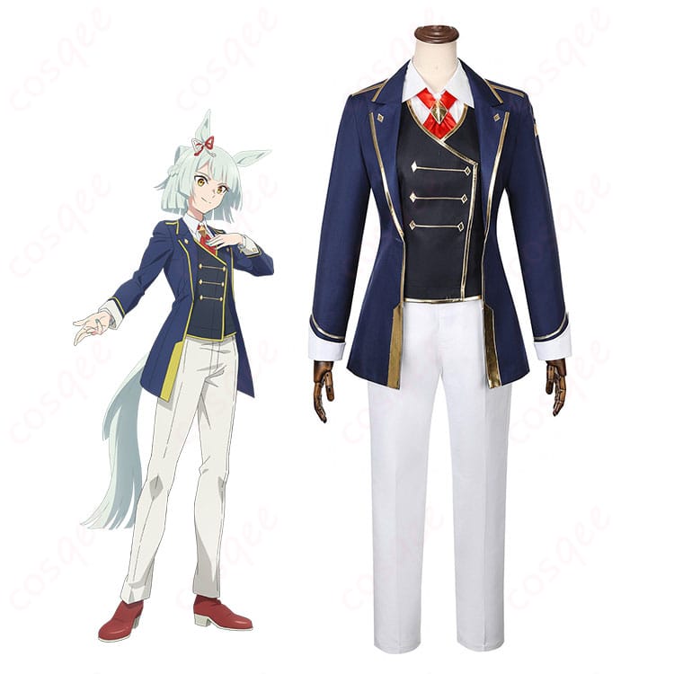 フジマサマーチ 勝負服を着用した全身イメージ。コートとスカーフの配色が映えるスタイル。