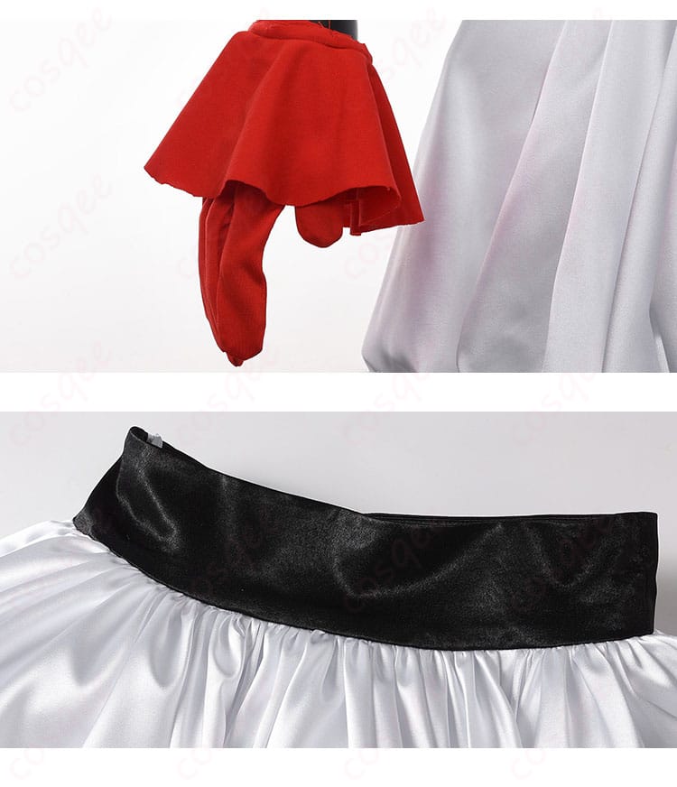 セット付属の手袋とウエストまわりの縫製ディテール。清潔感ある白手袋と縫い目の仕上げが見える接写。