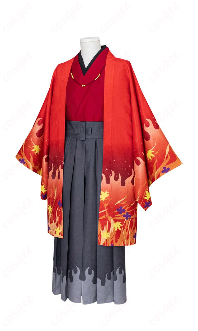 煉獄杏寿郎 京まふ2021和装コスプレの側面。羽織の直線的なシルエットと袴のハリ感を確認できる