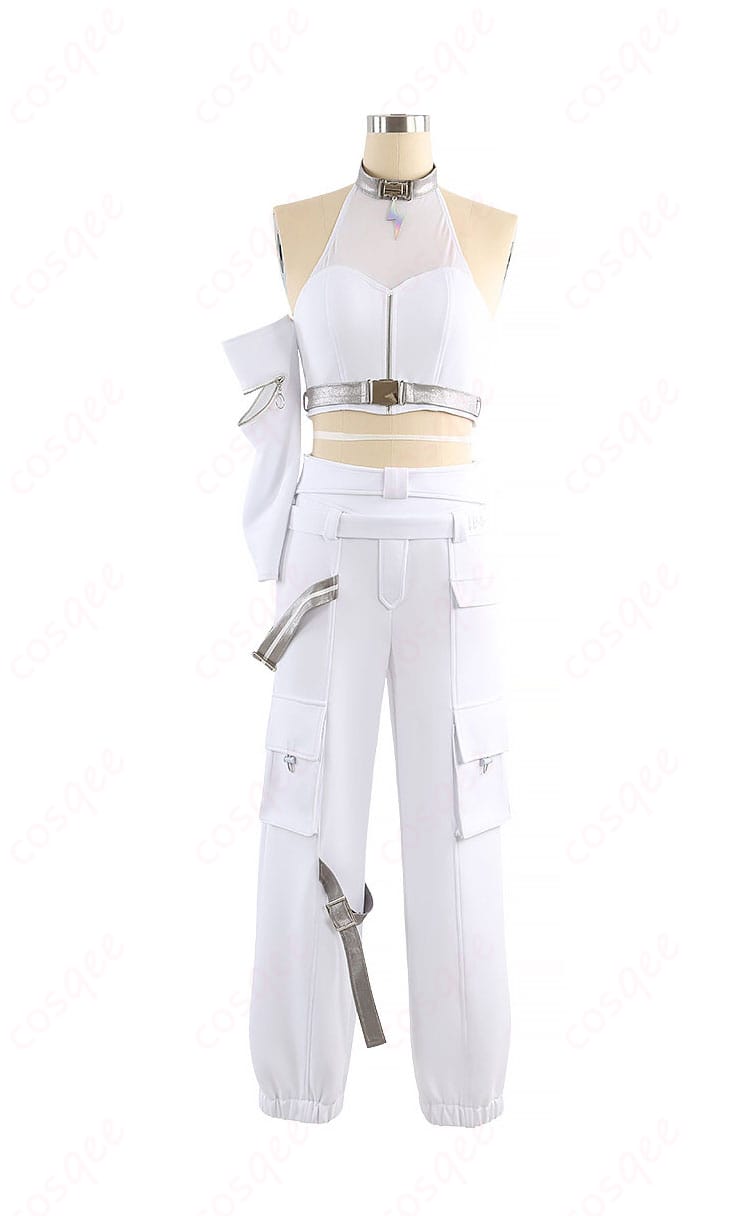 巡音ルカ アクセラレイト衣装の正面フラット画像。ベストのラインとパンツのシルエット、配色が分かる構図。