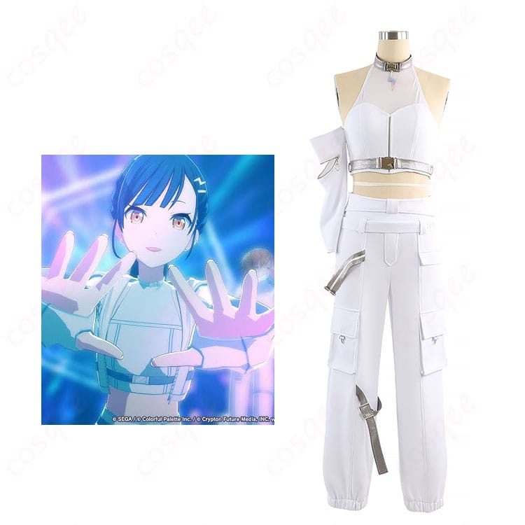 巡音ルカ アクセラレイト衣装を着用したモデル全身。ベストとスリムパンツ、アームカバー、ベルトのセットが映える正面ポーズ。