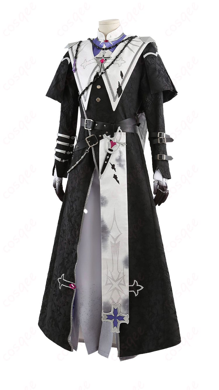 左側面ディテール。上着のハリ感と袖口装飾、手袋のフィット感