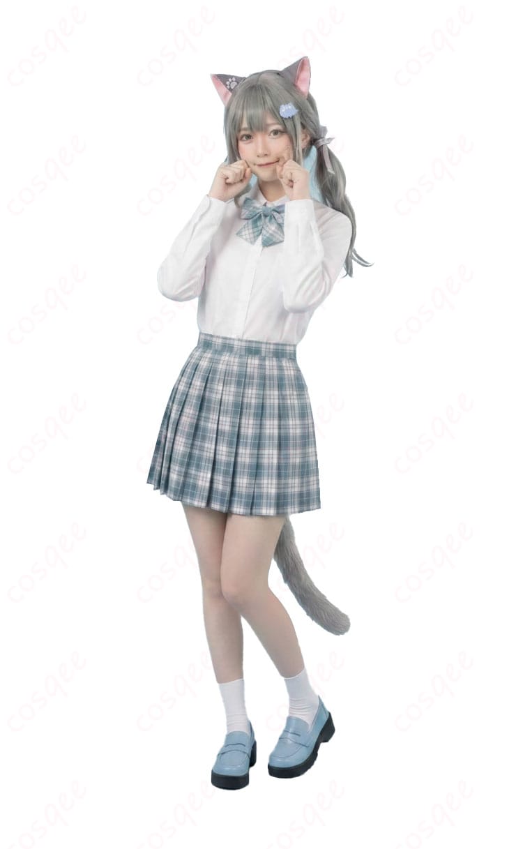 なちょ猫 新衣装(制服)の生地感と縫製ディテールの接写。ツイルの質感とアクセの造形を強調。