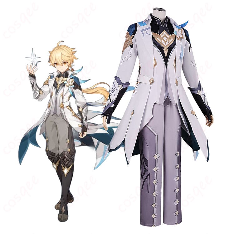 原神 旅人・空 真実の月コスプレ衣装のキャラクターイメージと前面フルセット表示