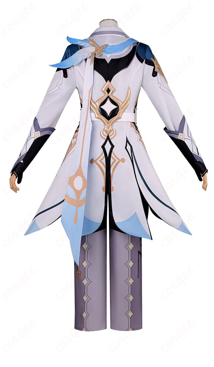 原神 旅人・空 真実の月コスプレ衣装の背面全体図(背肩装飾と裾のライン)