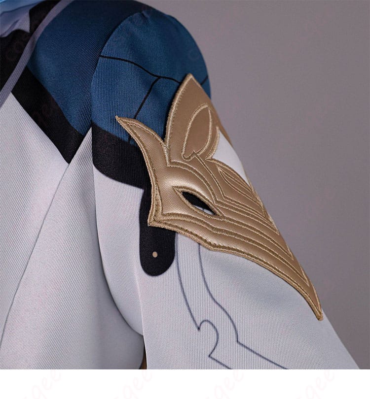 原神 旅人・空 真実の月コスプレ衣装の肩袖ディテール(エッジの意匠とステッチ)