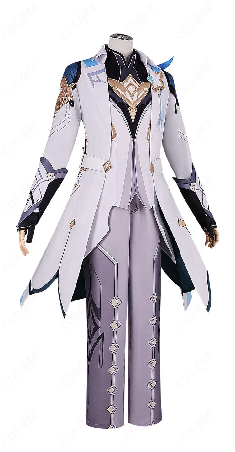 原神 旅人・空 真実の月コスプレ衣装の右側面シルエット(コートのハリ感が分かる)