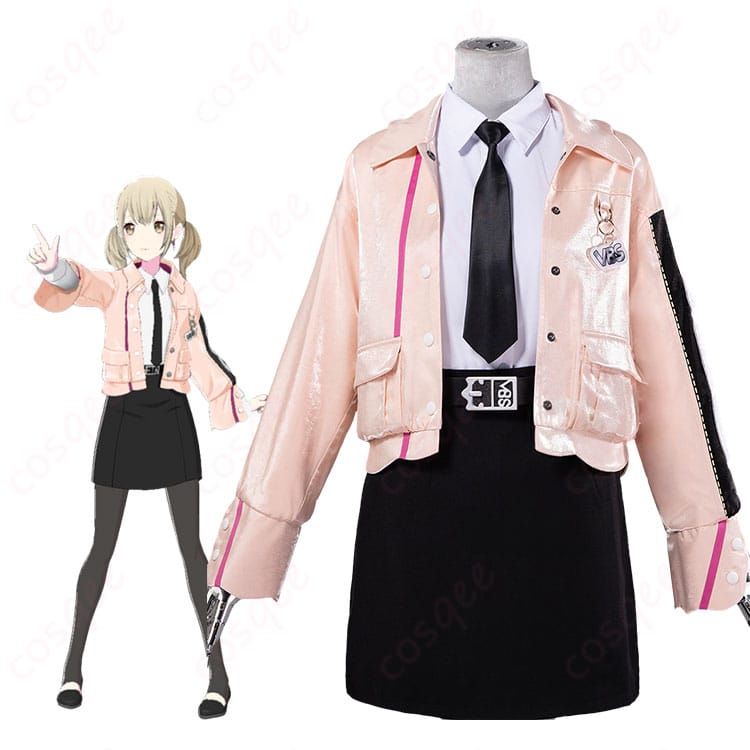 小豆沢こはね Confidence suit コスプレ衣装（Vivid BAD SQUAD）正面全身。シャイニーなコートとベルトの質感が分かるカット