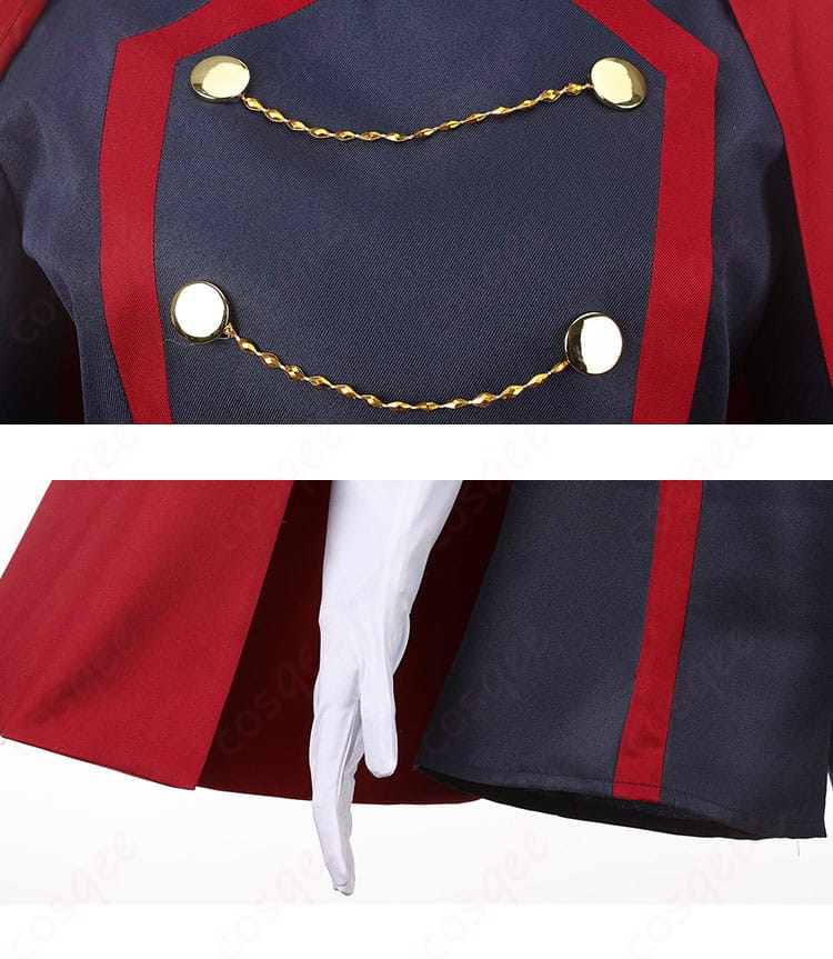 上衣フロントの比翼留めとチェーン飾りの固定方法ディテール