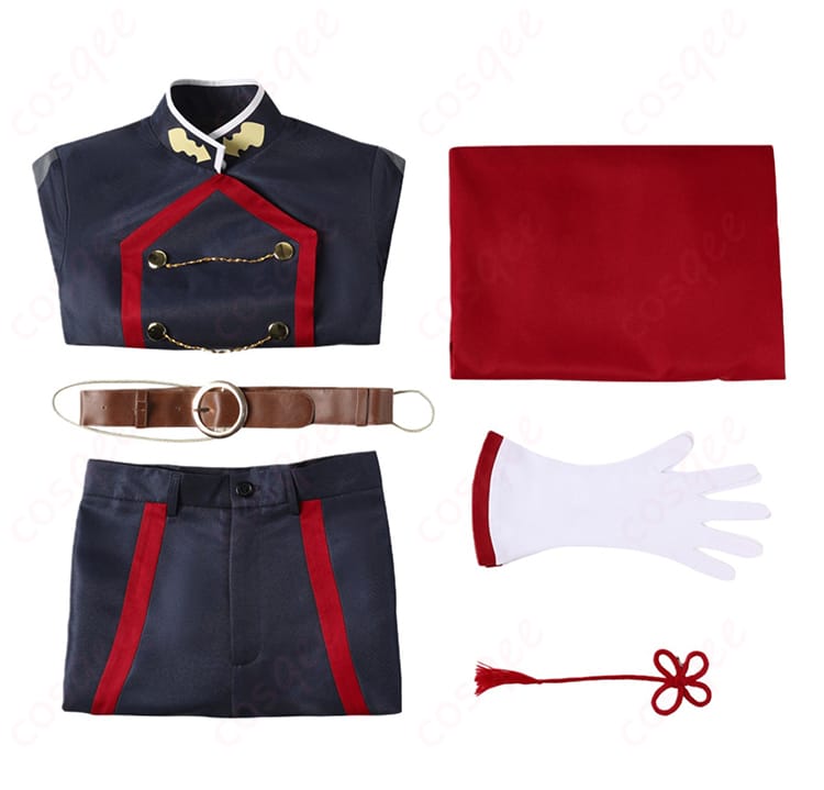 上着・パンツ・マント・ベルト・手袋・髪飾りのフルセット内容配置図