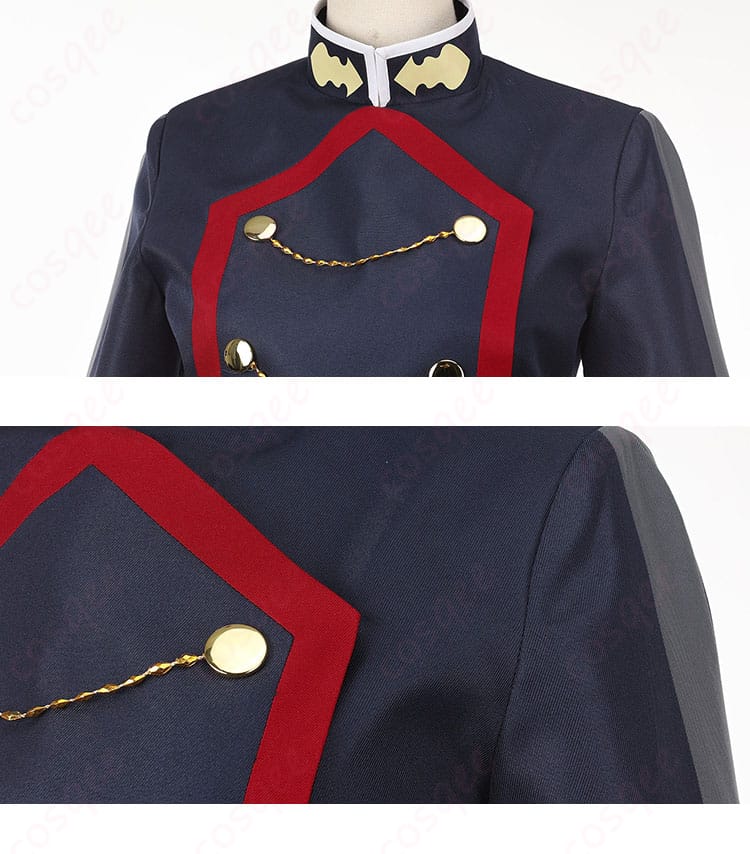 衣襟の装飾パーツと縁取りのステッチが見えるクローズアップ