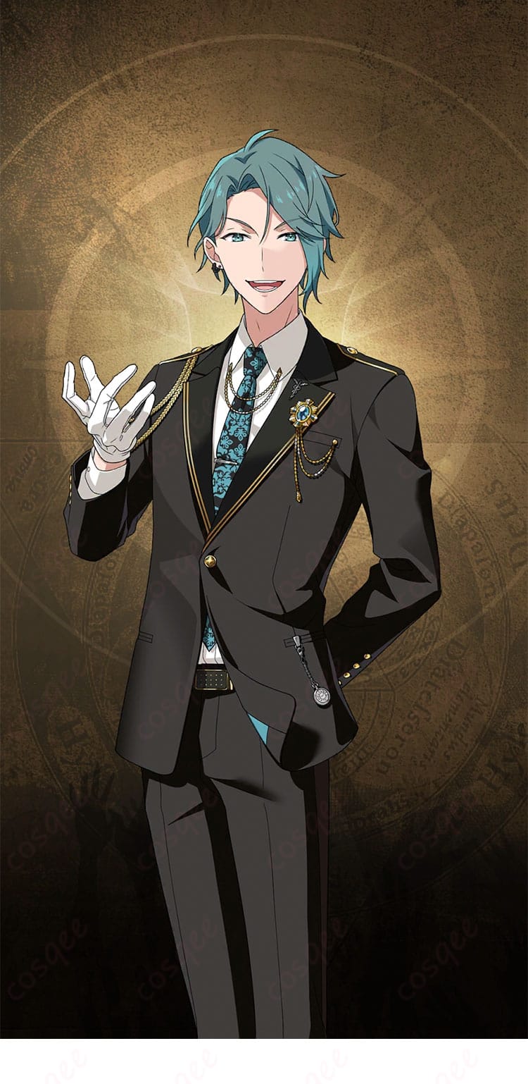 衣佐美佑理 モルトクランケン寮制服のフルコーデ正面全身。ジャケットとネクタイが端正に映える4点セットのディテールが分かる画像