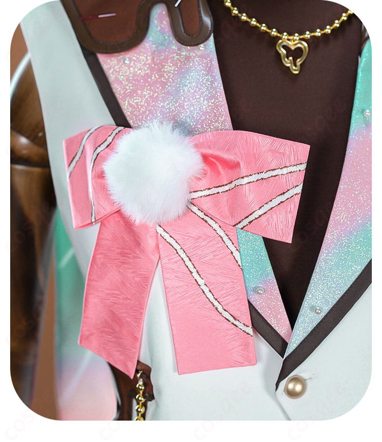 胸元リボン（蝶結び）の形状と質感、固定位置の詳細