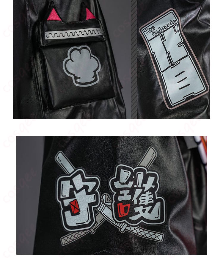 コートのポケットとプリント柄・ワッペンの意匠アップ