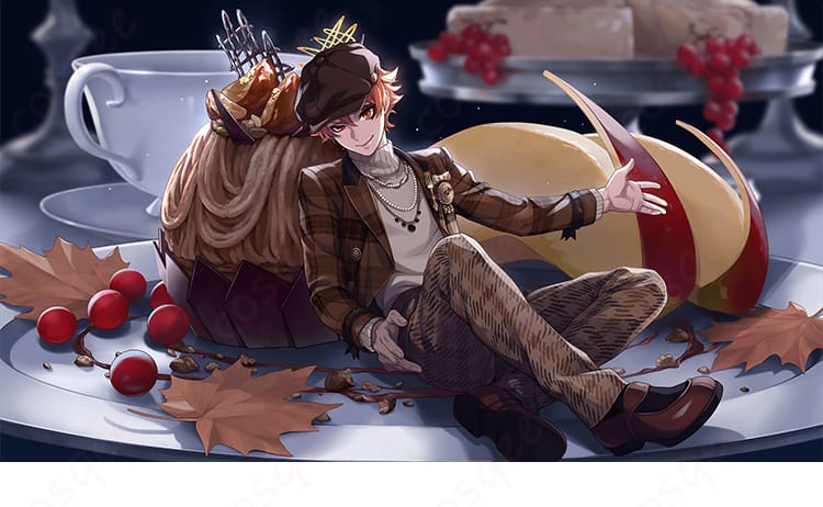 ラ・ボンボニエール衣装の胸飾りやネックレス、生地のハリ感と縫製の仕上がりを捉えたクローズアップ。質感と再現度が伝わるディテール写真。