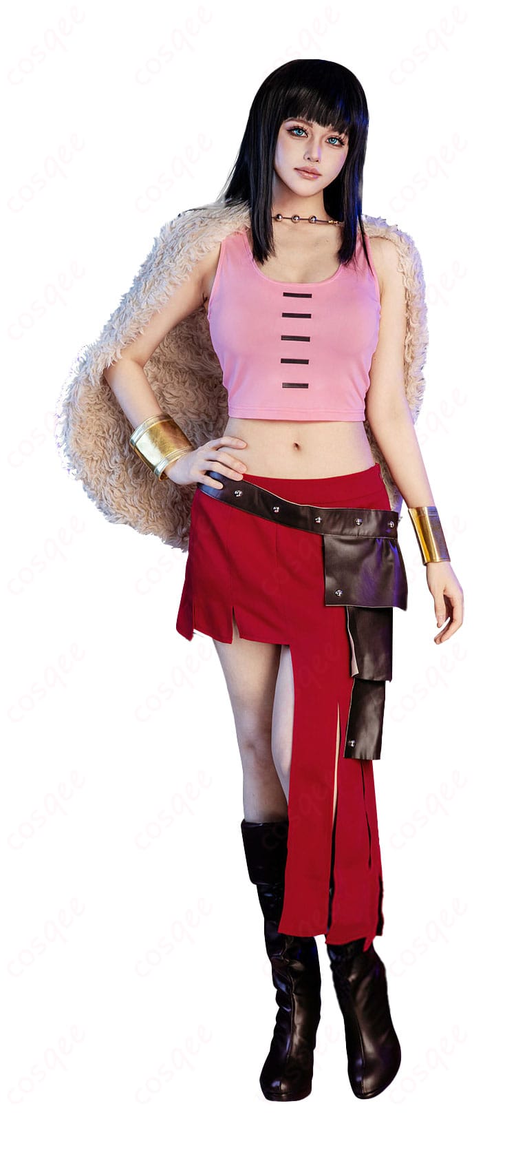 ニコ・ロビン エルバフ編衣装の正面ディテール（トップスとスカートの配色・ライン）