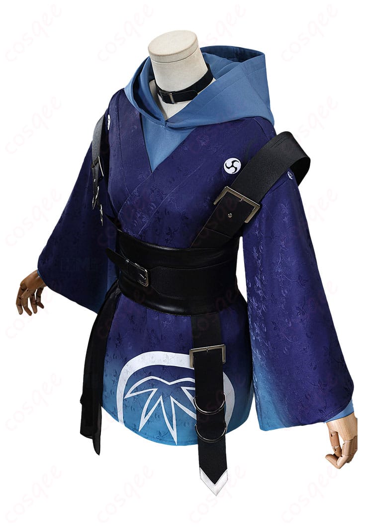 酒寄彩葉コスプレ衣装の側面シルエット（ウエストラインと裾の流れ）