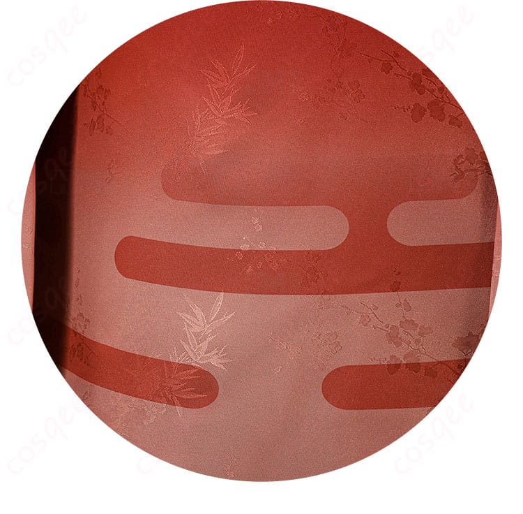 衣装装飾パーツのアップ（ジャカード生地の暗紋とPU装飾）