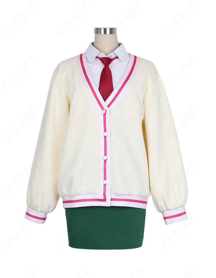 大倉メグミ 制服コスプレのコート・スカート・シャツ・ネクタイ正面全体