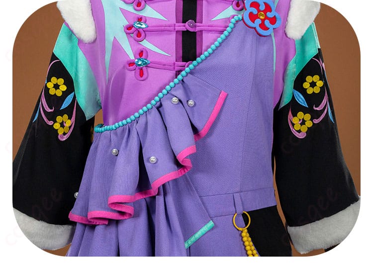 衣襟・前立て付近の装飾ディテール（ボタンとテープ）