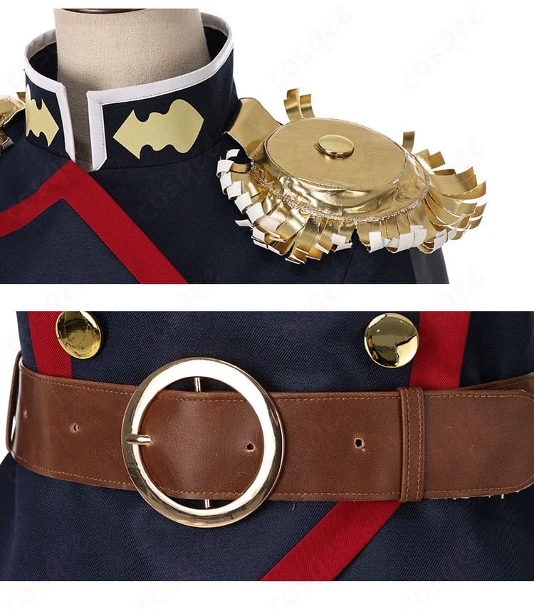 肩飾りと腰ベルトの詳細。固定方法と質感、金具ディテールが分かるクローズアップ