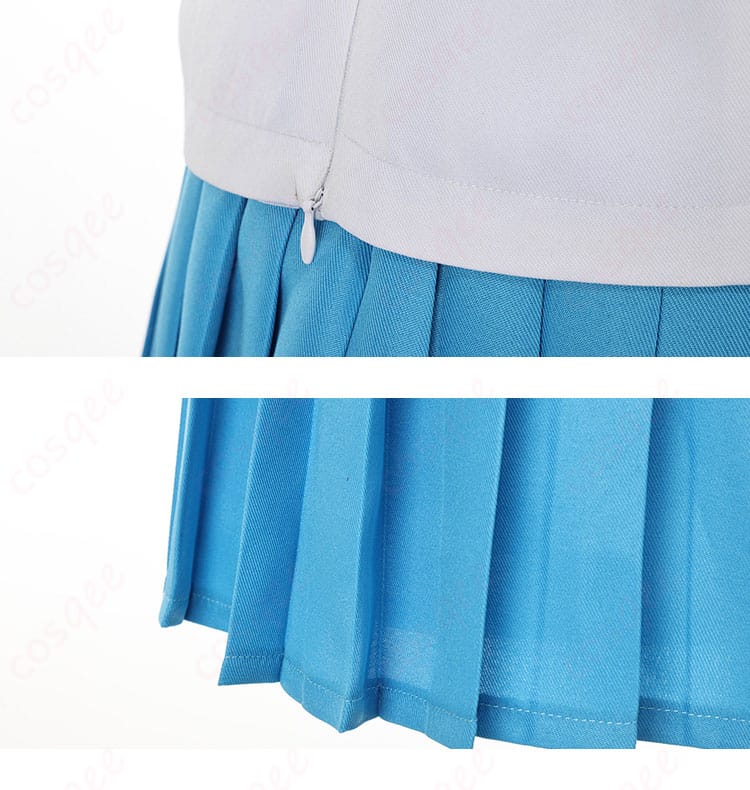 学園制服コスプレ衣装の隠しファスナーとスカート装飾（開閉部と縁取り）