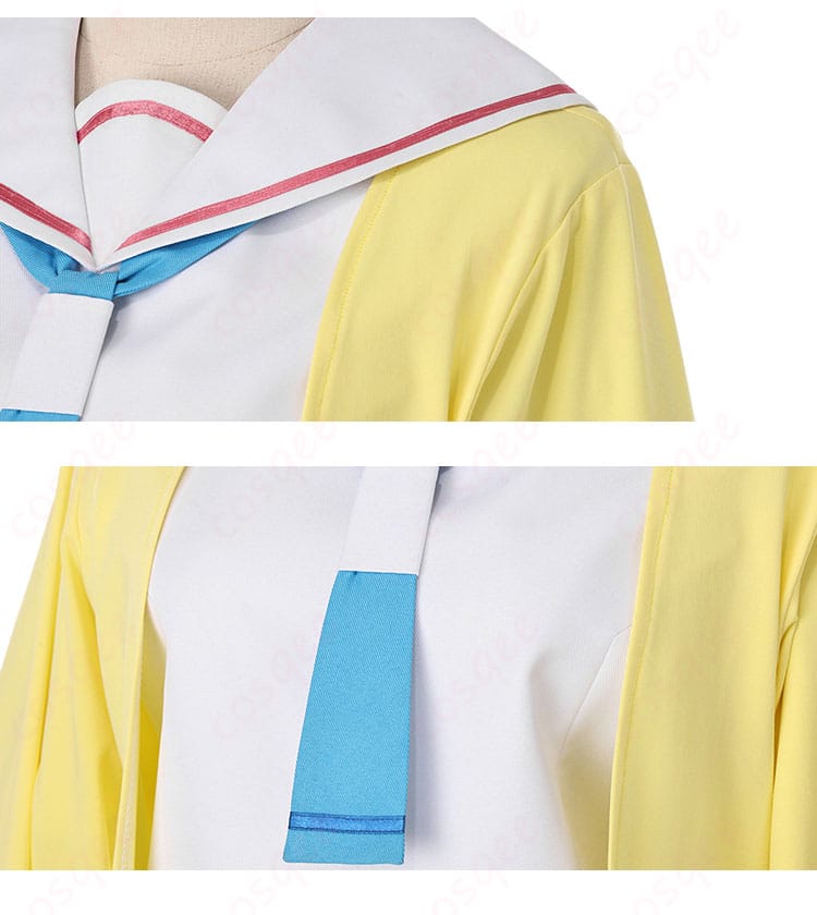 学園制服コスプレ衣装の肩まわりとタイの細部（肩線の処理と結び目）