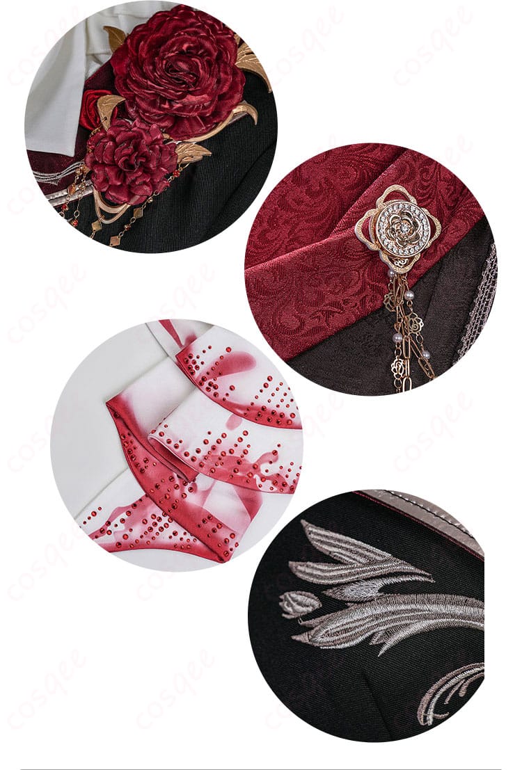 衣装全体に施された装飾パーツと刺繍風意匠のまとめ