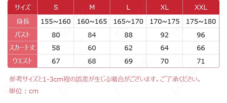 サイズ展開S〜XXLの寸法ガイド（対応範囲の説明）」}]}```