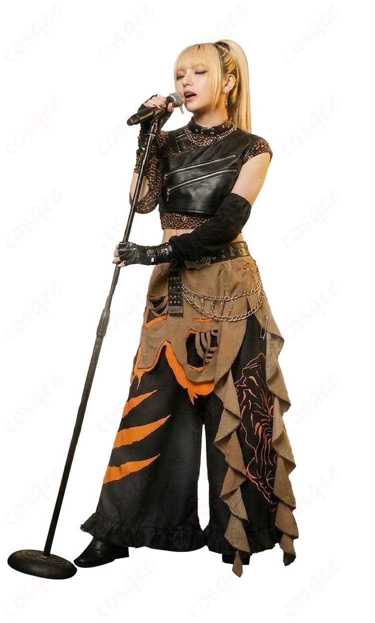 ホロライブ系ステージ衣装の正面ディスプレイ画像（レザーベストとキュロット）