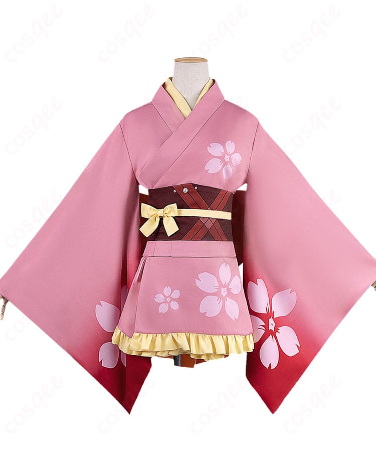 無名 浴衣コスプレ衣装の正面全体。首飾り・髪飾り・コルセットベルトを含むセット構成が分かる画像