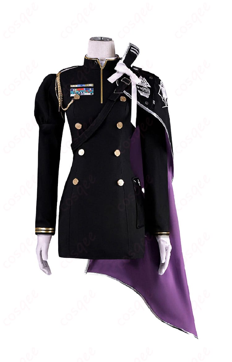 リリーバイス制服コートの正面全景。つけ襟と肩ベルト、徽章の配置がわかる商品正面画像