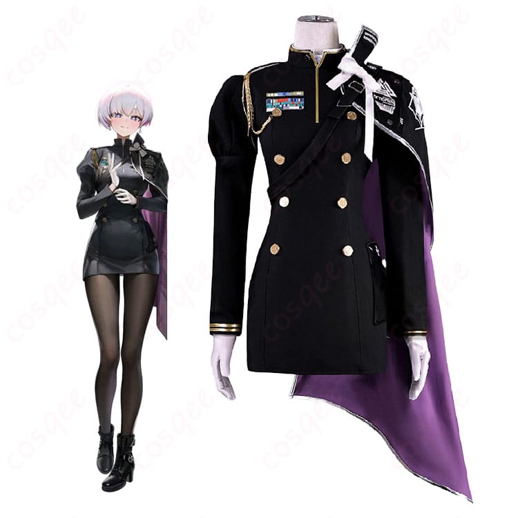 勝利の女神:NIKKE リリーバイス/ゴッデス部隊制服の着用イメージ。マントと肩飾りを備えたフルセット全身カット