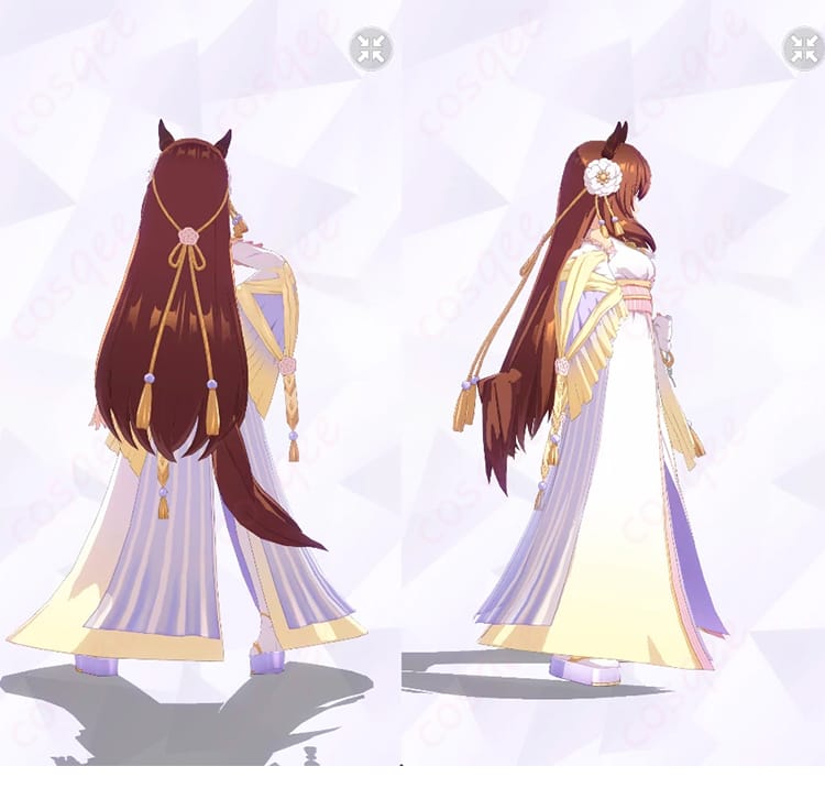 ウマ娘 プリティーダービー マルゼンスキー 祝ひ寿ぐ神速天女 新勝負服の背面と右側全身。帯や背面装飾の構成と流れるラインが見える商品画像