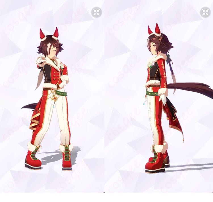 ウマ娘 プリティーダービー ウオッカ 不凍のアクア・ウィタエ 勝負服の正面と左側ディテールが分かる全身画像