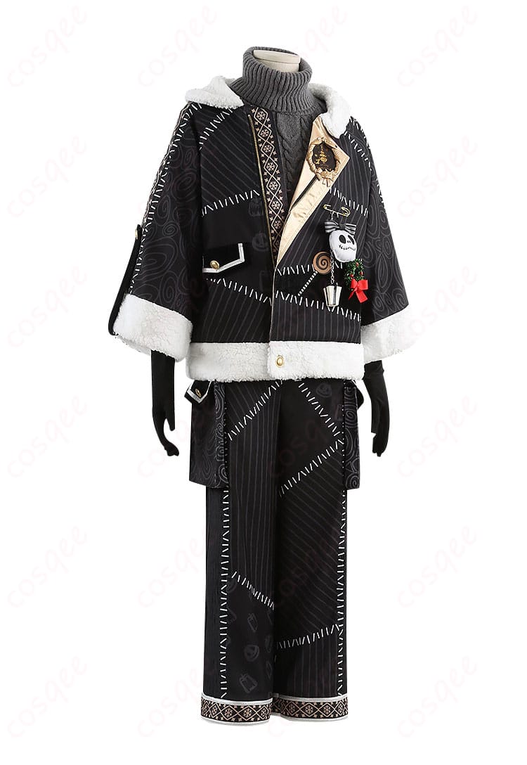 右側面のコートシルエットと装飾ディテールのクローズアップ