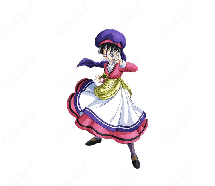 ビーデル（ドラゴンボールZ）ナタデ村の姿コスプレ衣装を着用した全身画像