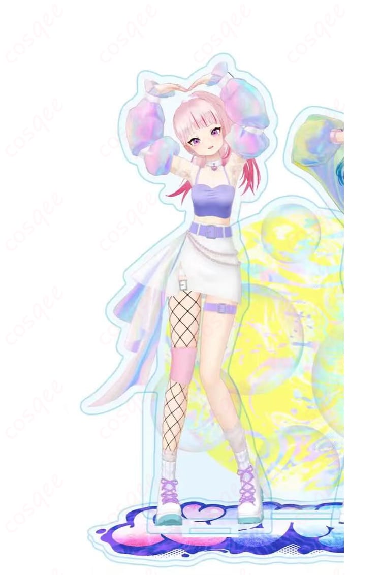 田中ヒメのバブリン衣装コスプレ一式を着用した全身イメージ（トップス・スカート・パフスリーブ・ベルト・チョーカー・靴下・太ももベルト・ニーパッド）