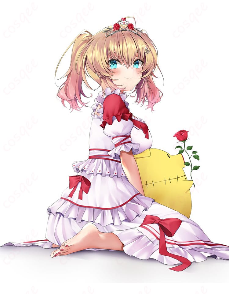 赤井はあと ドレス衣装の背面ディテール。スカートのラインとはだけにくい設計がわかる後ろ姿のシルエットを説明的に示した画像。