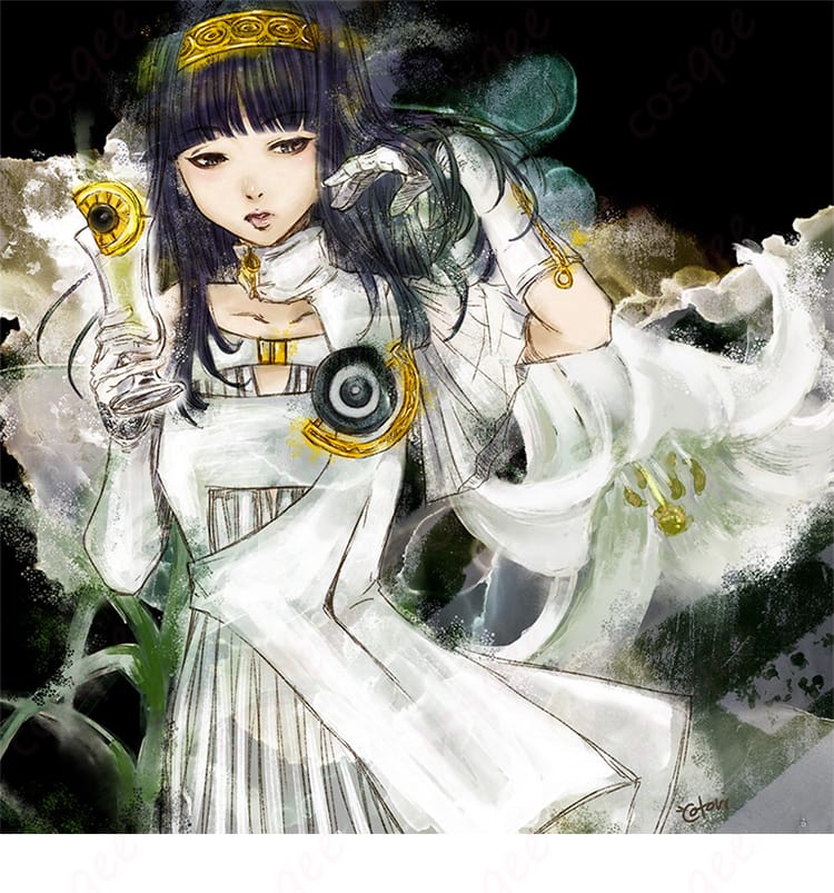 ドレス正面の装飾ディテール。フロントの造形と生地の陰影が撮影映えする仕上がり。