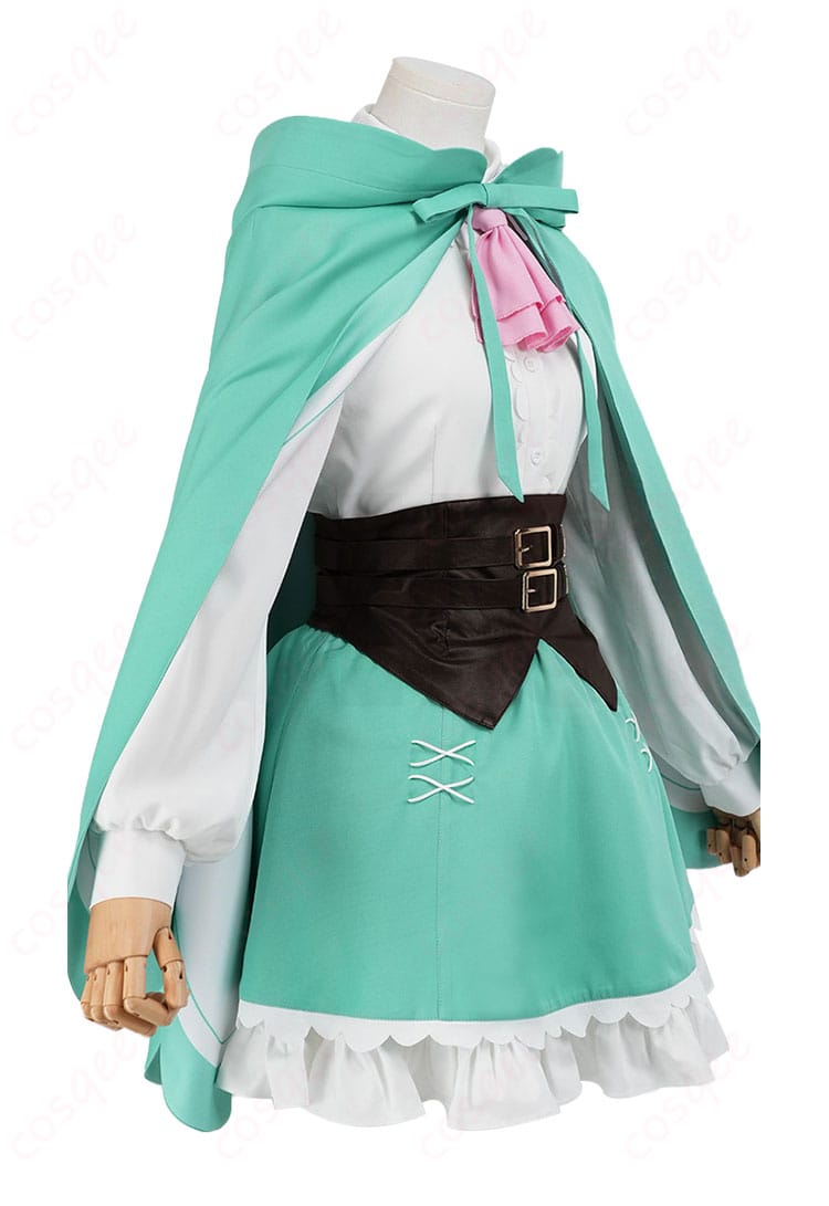 右側ディテールの接写。袖口の縁取りとコルセットベルトの質感、ステッチワークを強調