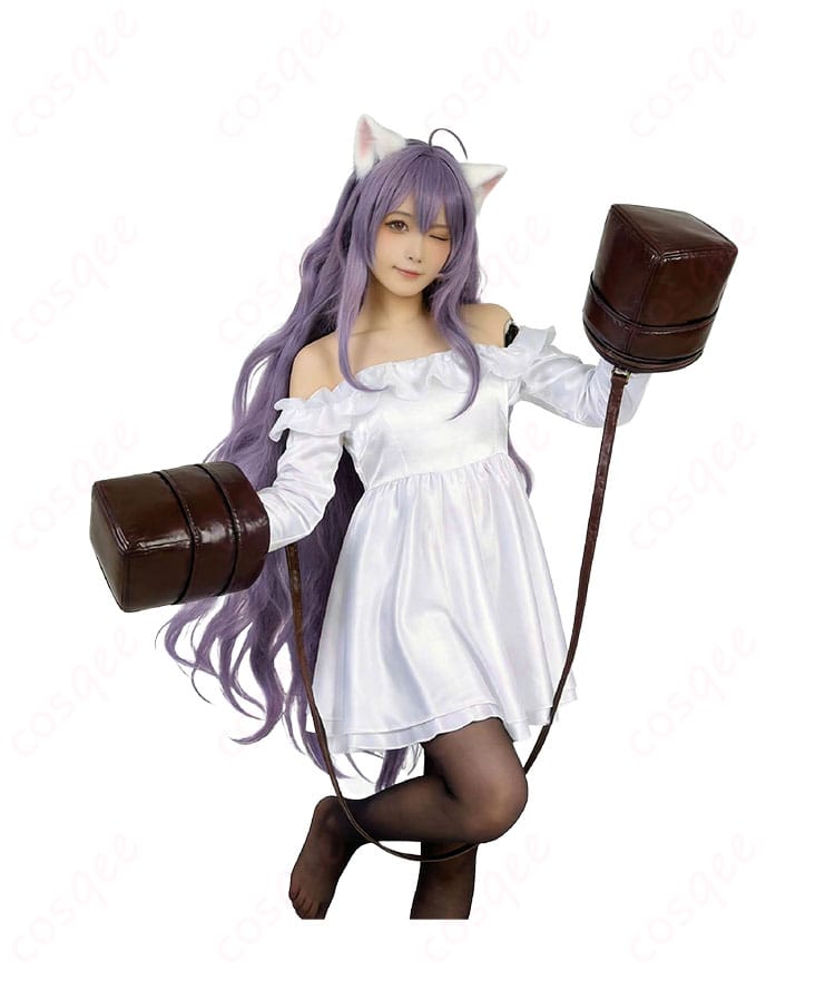 ブラウンダスト2 ルー 白い猫コスプレ衣装の正面全体画像（ワンピース・カチューシャ・手袋）