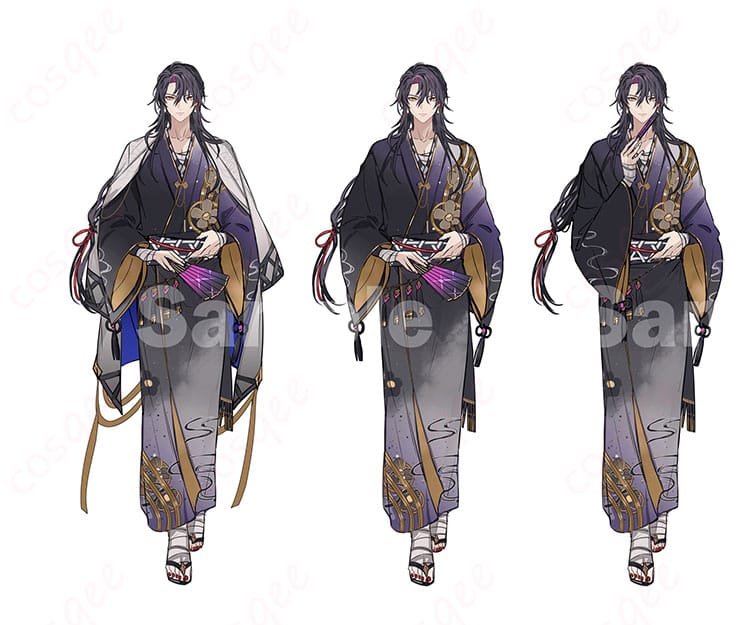 ヴェザリウス・バンデージ 和装アレンジ衣装の正面全身。クールな配色と端正なシルエット、はだけにくい打ち合わせが分かる商品画像