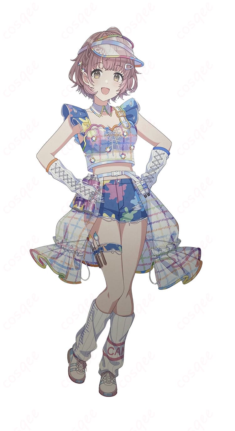 郁田はるき アンフィニィキャンバスのコスプレ衣装 正面全体カット（トップス・オーバースカート・ショートパンツ・小物一式）