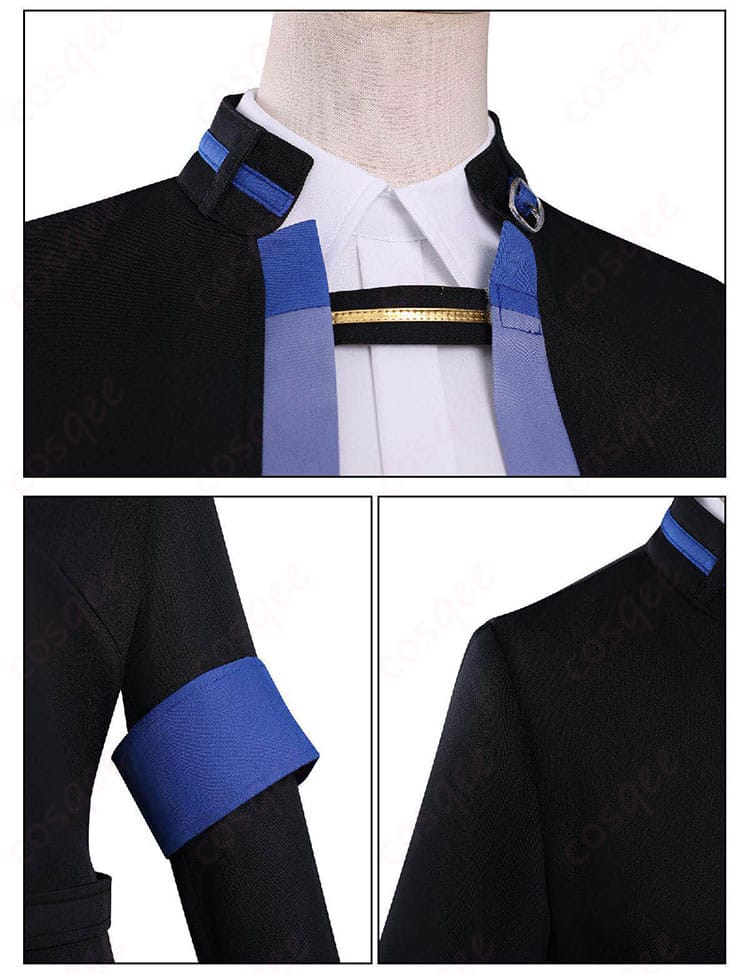 襟元の装飾ディテール。襟の形状と装飾パーツの配置を鮮明に示した近接カット