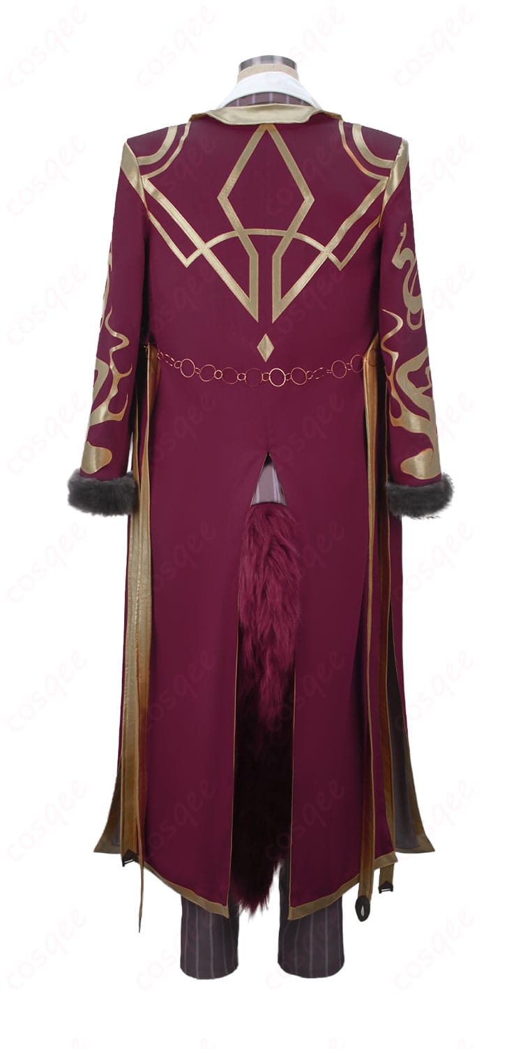 アークナイツ ベッローネ衣装の背面。マントとコートのレイヤー、背肩の装飾配置を明瞭に表現。