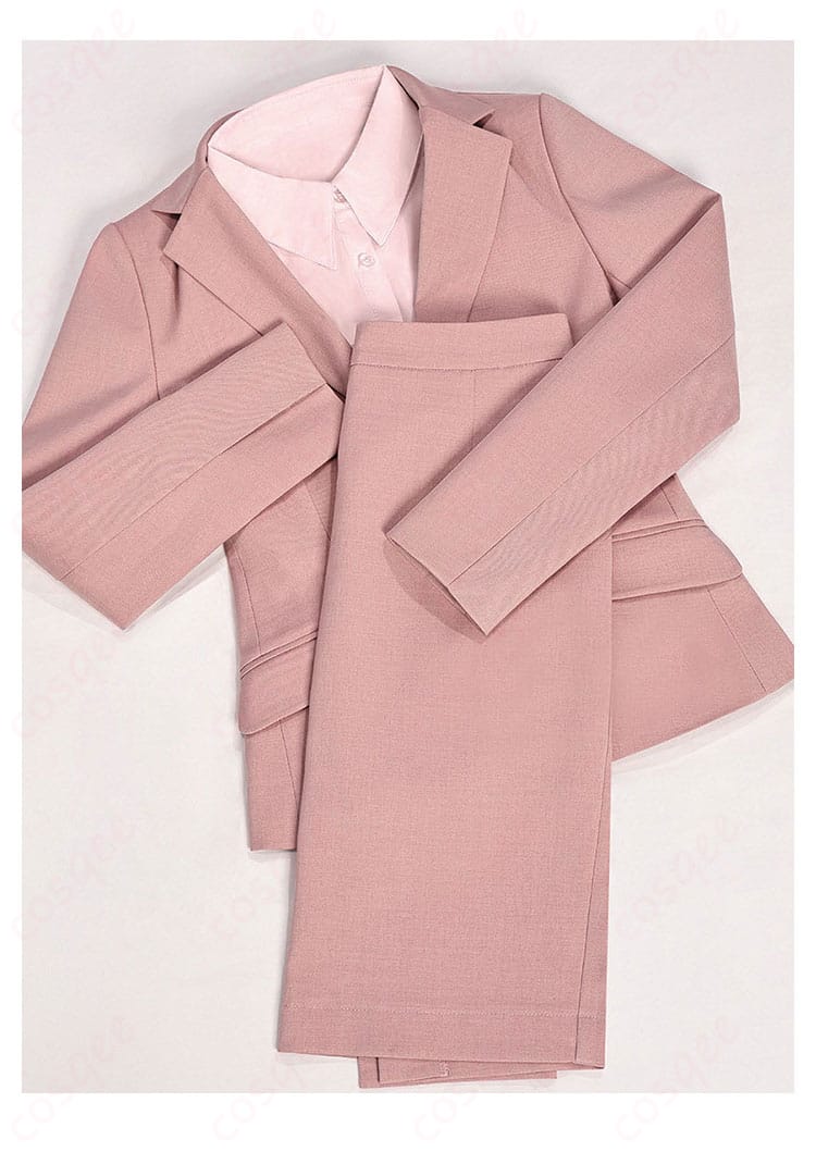 セット内容一式（ジャケット、スカート、シャツ、タイツ）の平置き画像。到着後すぐ使える4点セット。