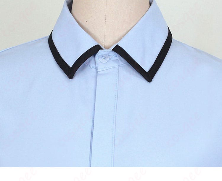 シャツ襟元のボタン配置と縫い目の整い