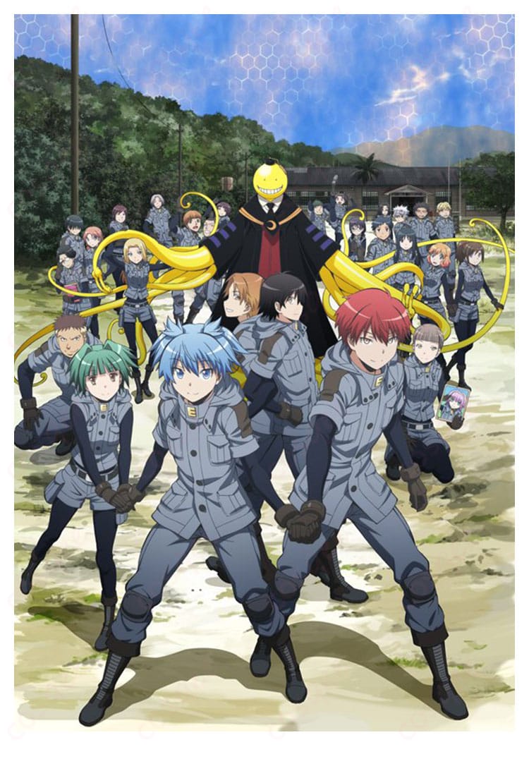 潮田渚／赤羽業の超体育着コスプレ一式を着用した全身イメージ。落ち着いた配色とハリのある生地感がクールに映える。