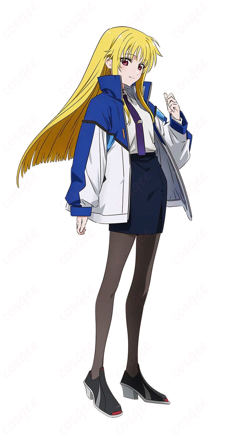 フェイト・T・ハラオウン 学園制服フルセットの着用イメージ（コート・シャツ・スカート・ネクタイ・タイツ）